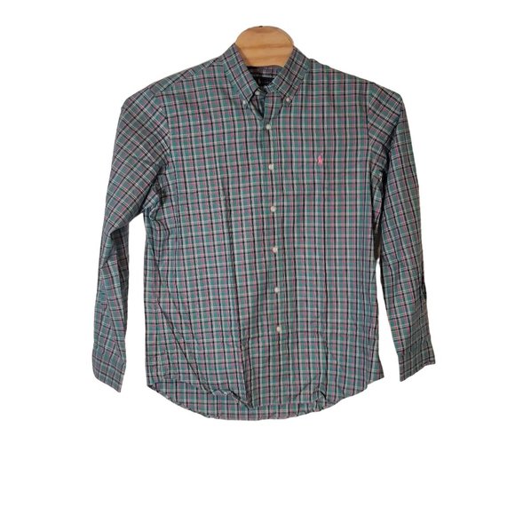 Ralph Lauren Button Down Long Sleeve Shirt Size Large Green Pink Plaid‎ - Picture 1 of 5